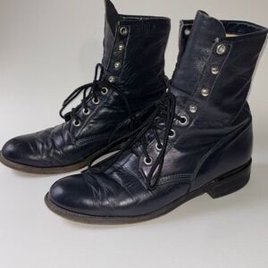 Vintage black leather Justin lace up Roper boots Sz 6.5 L0504 cowgirl